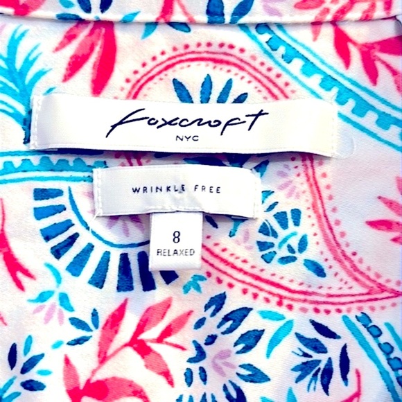 Women’s Foxcroft NYC Paisley Bow Cuff Non-Iron Tunic Top Size 8 - Picture 5 of 6